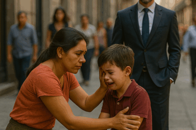 “Madre humilde consuela a un niño desconocido en plena calle sin imaginar que el padre millonario del pequeño la observaba desde las sombras… y que ese encuentro cambiaría para siempre el destino de tres vidas unidas por un pasado oculto”