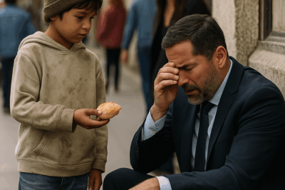 “Un pequeño mendigo se acercó a un millonario que lloraba en plena calle y le ofreció su único pedazo de pan. Nadie imaginaba lo que ocurriría después: aquel simple gesto desencadenó una cadena de acontecimientos que cambiaría la vida de ambos para siempre. Lo que el hombre rico le dijo al niño minutos después conmovió a todo el país y reveló una verdad que nadie esperaba escuchar.”