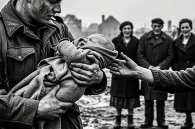 «“¡Devuélvame a mi hijo!” gritó la madre alemana cuando vio al soldado británico alejándose con su bebé entre los brazos… pero lo que nadie esperaba era que aquellos “enemigos” formaran una cadena humana bajo las bombas, cruzaran el fuego, cargaran a los recién nacidos sobre el pecho y los llevaran a un refugio secreto que cambiaría para siempre todo lo que ellas creían saber sobre la guerra»