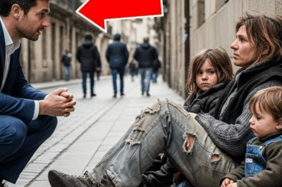 😱💥 “‘La conozco…’, murmuró el millonario al ver a una mujer sin hogar con dos niños pequeños frente a una tienda. Lo que descubrió después —una identidad que había quedado enterrada, un pasado que creyó olvidado y un secreto que lo perseguía desde hacía años— cambió su vida y la de ellos para siempre…”